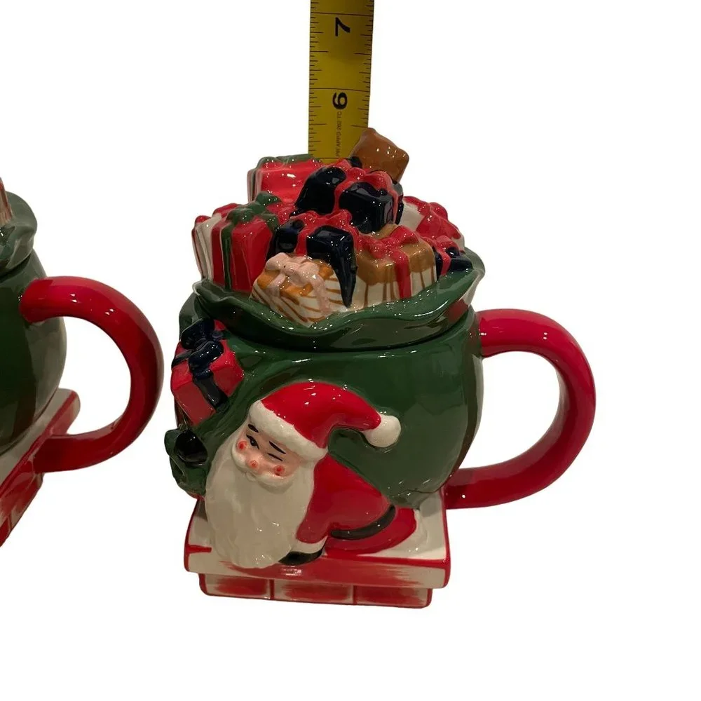 West Elm Figural Santa Claus Christmas Presents Lidded Holiday Mug 16 oz